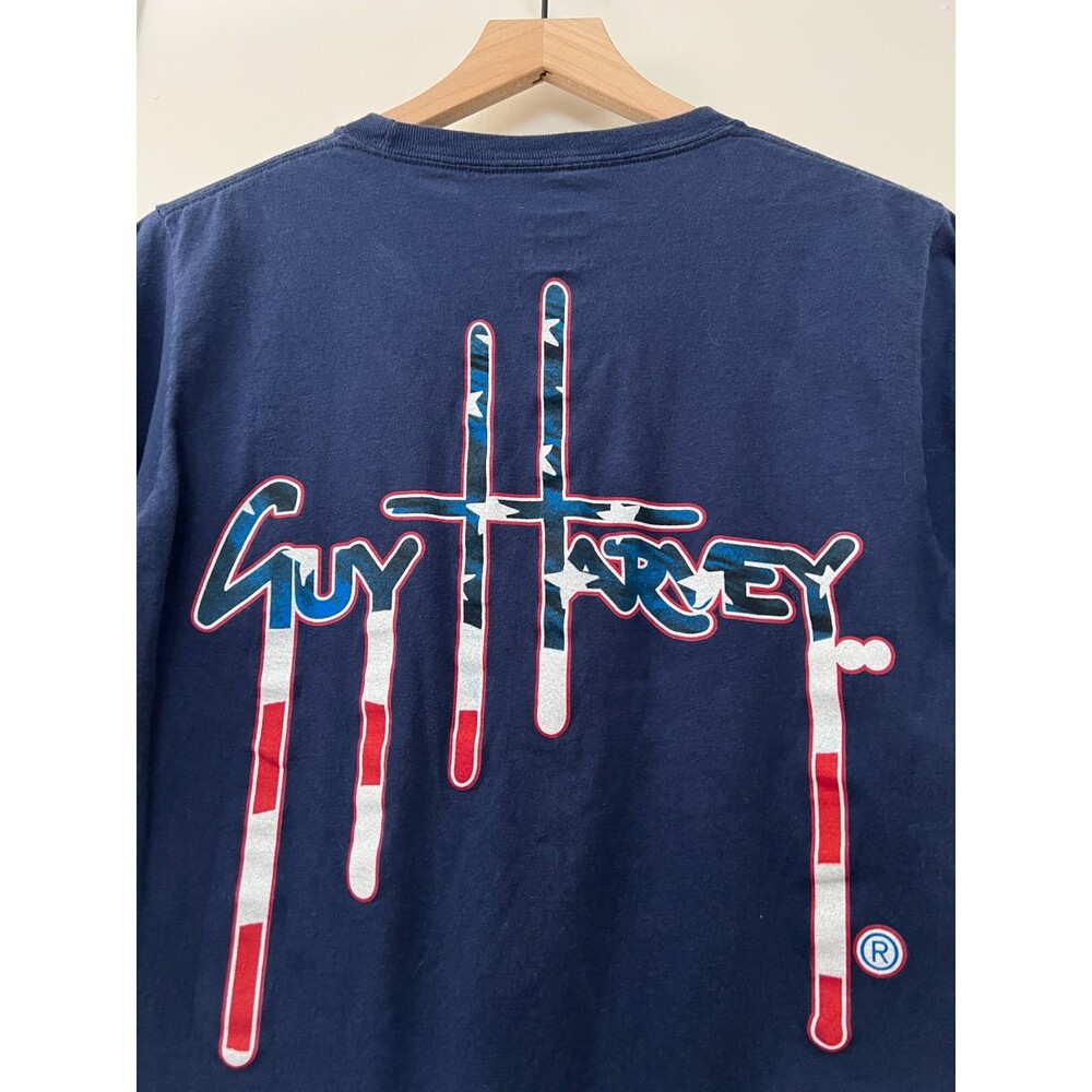 Guy Harvey American Flag Pocket T Shirt Red White Blue 100% Cotton Adult S Small